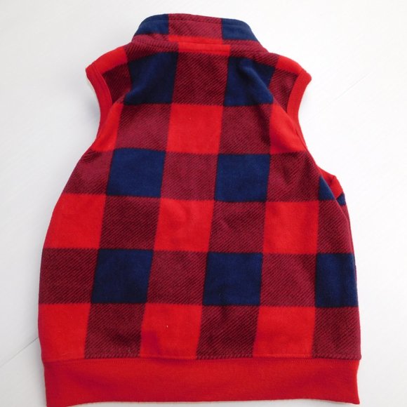 Boys 12-18 Months Red Blue Plaid Fleece Full Zip Vest with moose - Picture 6 of 6